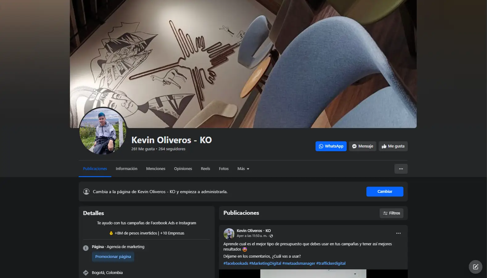 Pagina de Facebook Kevin Oliveros mi red social principal